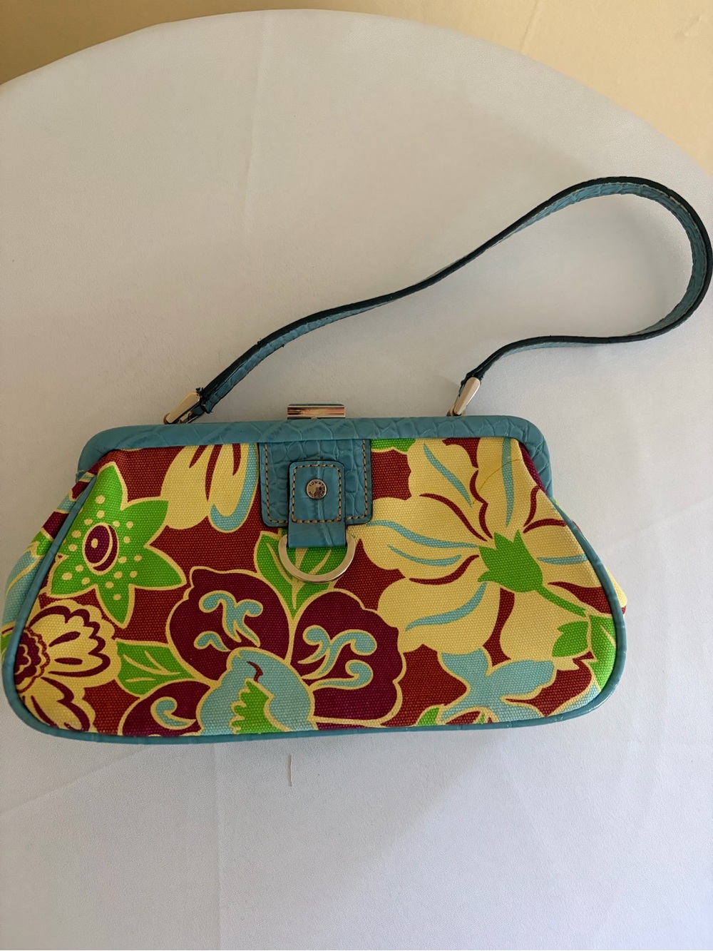 Tommy Hilfiger Multicolor Floral Wristlet Clutch with Turquoise Trim